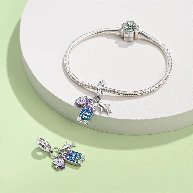 Amarante Jewelry Camera, Plane and Suitcase Triple Dangle Charm