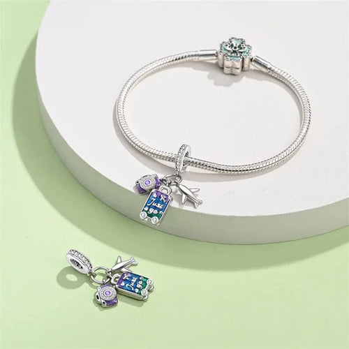 Amarante Jewelry Camera, Plane and Suitcase Triple Dangle Charm