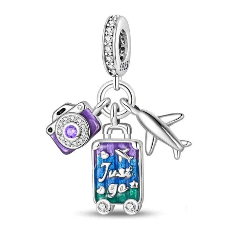 Amarante Jewelry Camera, Plane and Suitcase Triple Dangle Charm