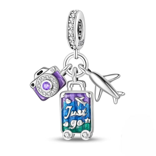 Amarante Jewelry Camera, Plane and Suitcase Triple Dangle Charm