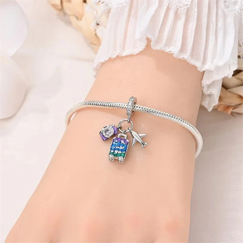 Amarante Jewelry Camera, Plane and Suitcase Triple Dangle Charm