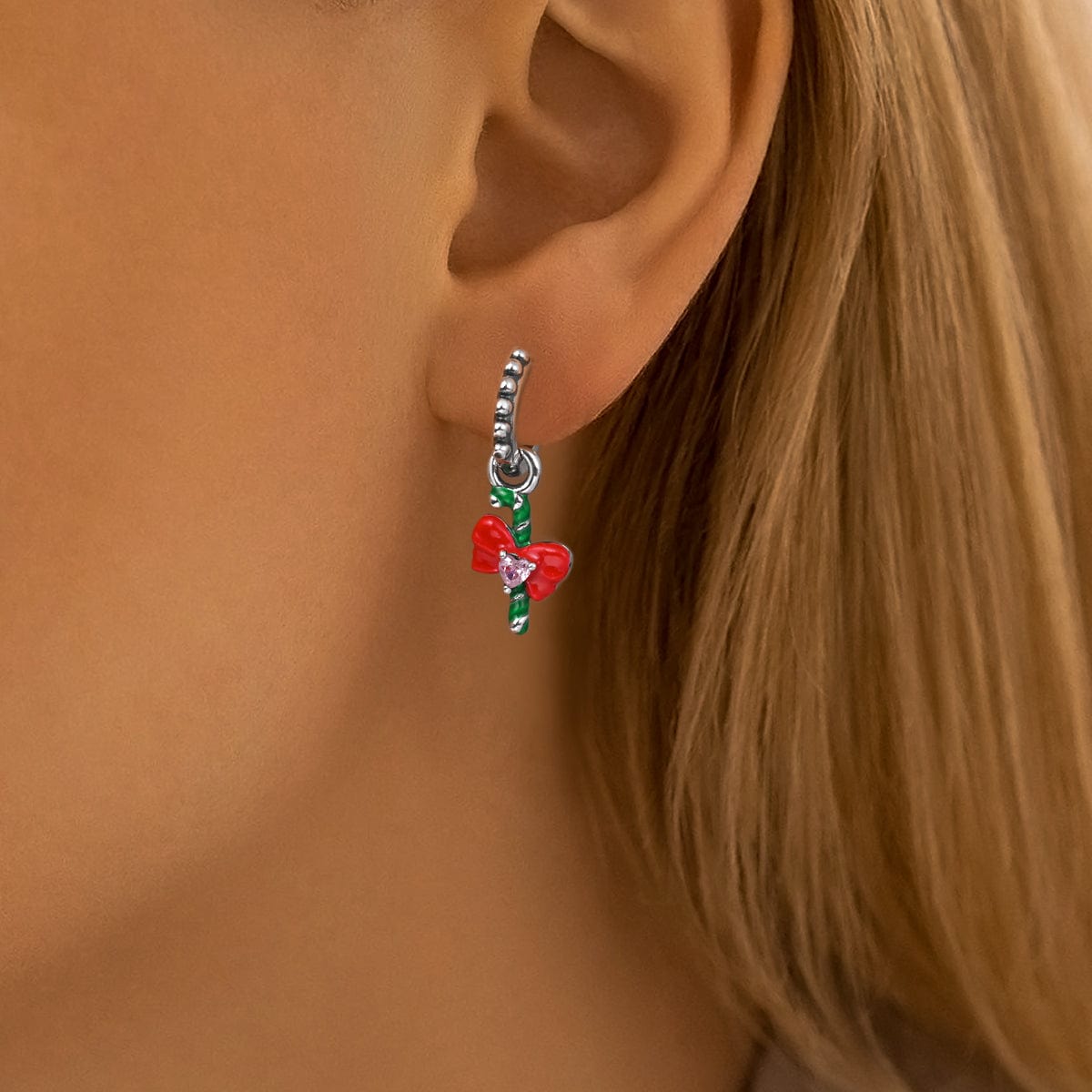 Amarante Jewelry Candy Cane & Bow Holiday Earrings