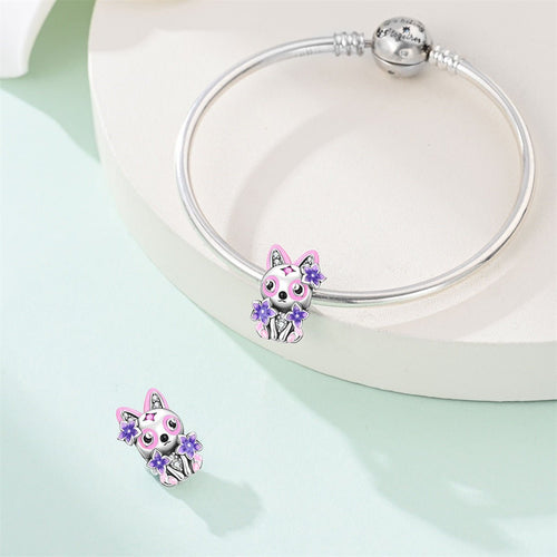 Amarante Jewelry Cat with Pink & Purple Flowers Charm
