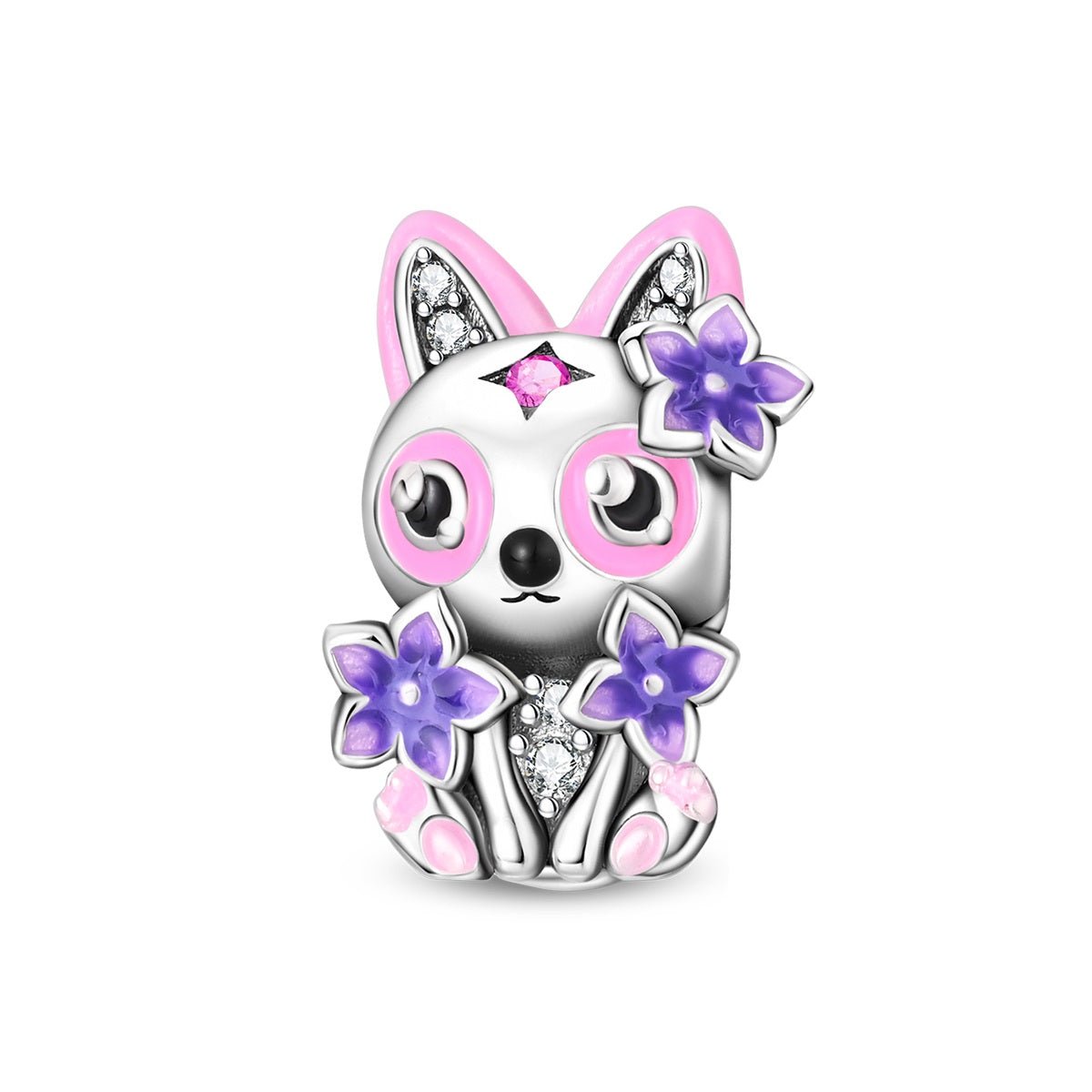 Amarante Jewelry Cat with Pink & Purple Flowers Charm