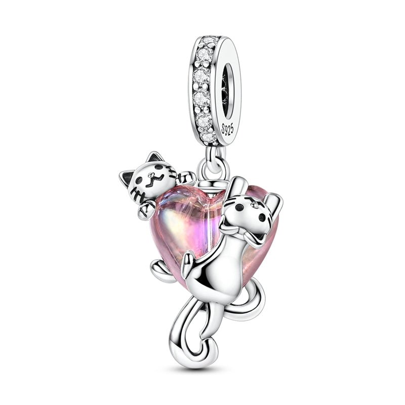 Amarante Jewelry Cats Climbing Heart Crystal Dangle Charm