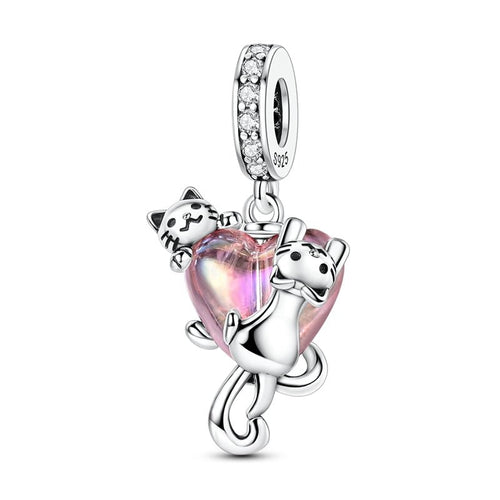 Amarante Jewelry Cats Climbing Heart Crystal Dangle Charm