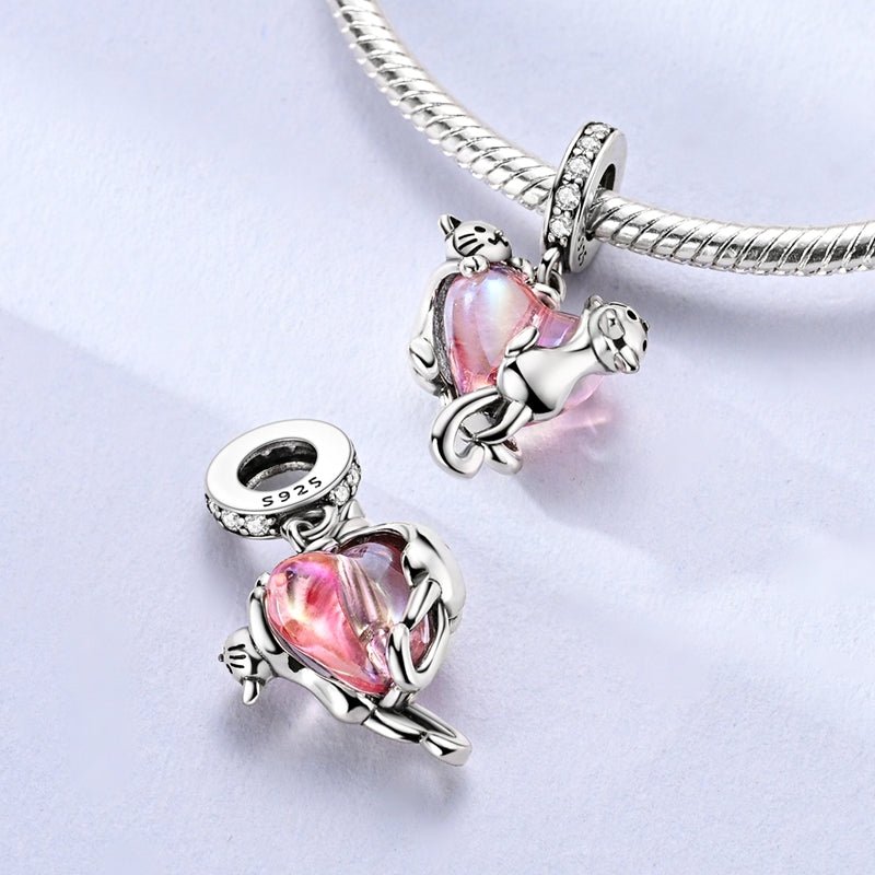 Amarante Jewelry Cats Climbing Heart Crystal Dangle Charm