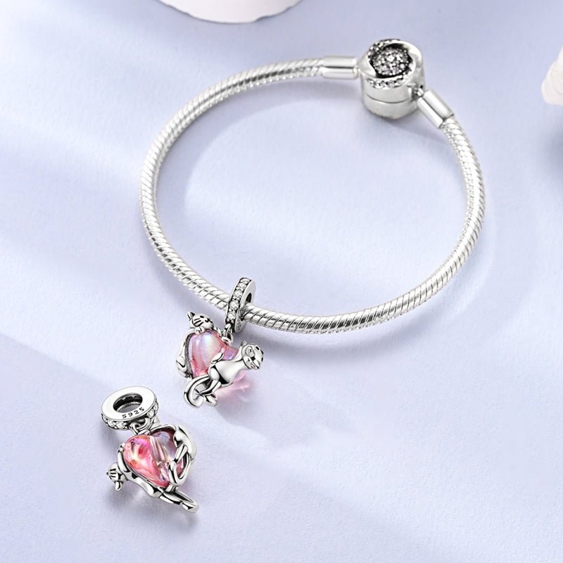 Amarante Jewelry Cats Climbing Heart Crystal Dangle Charm