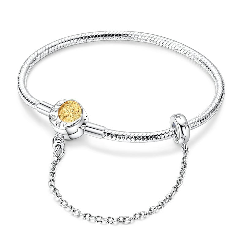 Amarante Jewelry Celestial Moon & Stars Clasp Snake Chain Bracelet with Safety Chain