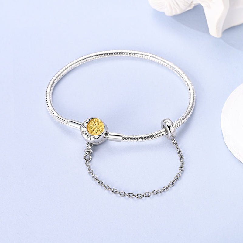 Amarante Jewelry Celestial Moon & Stars Clasp Snake Chain Bracelet with Safety Chain