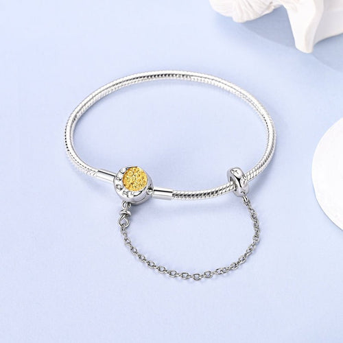 Amarante Jewelry Celestial Moon & Stars Clasp Snake Chain Bracelet with Safety Chain