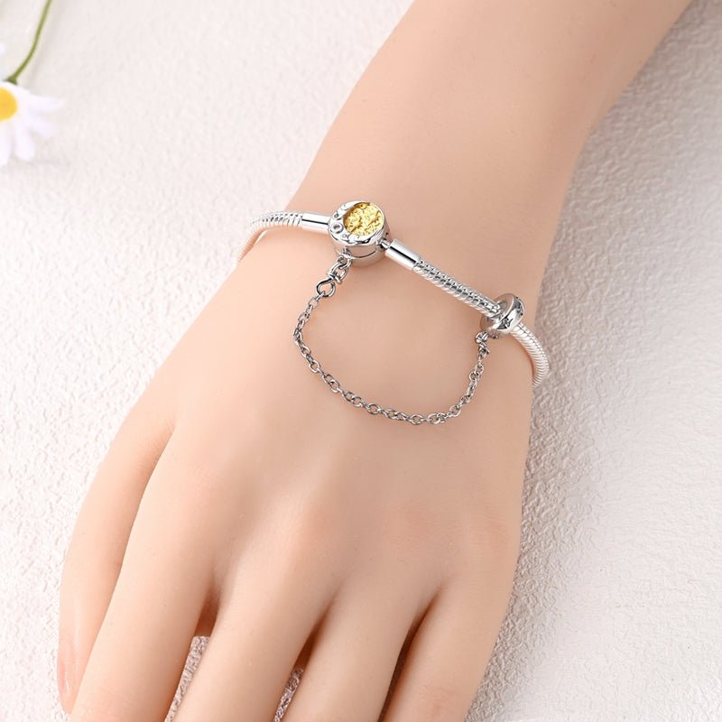 Amarante Jewelry Celestial Moon & Stars Clasp Snake Chain Bracelet with Safety Chain