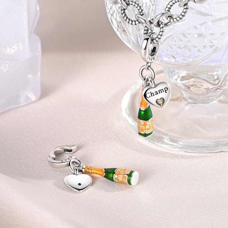 Amarante Jewelry Champagne Bottle & Heart “Cheers” Celebration Dangle Charm
