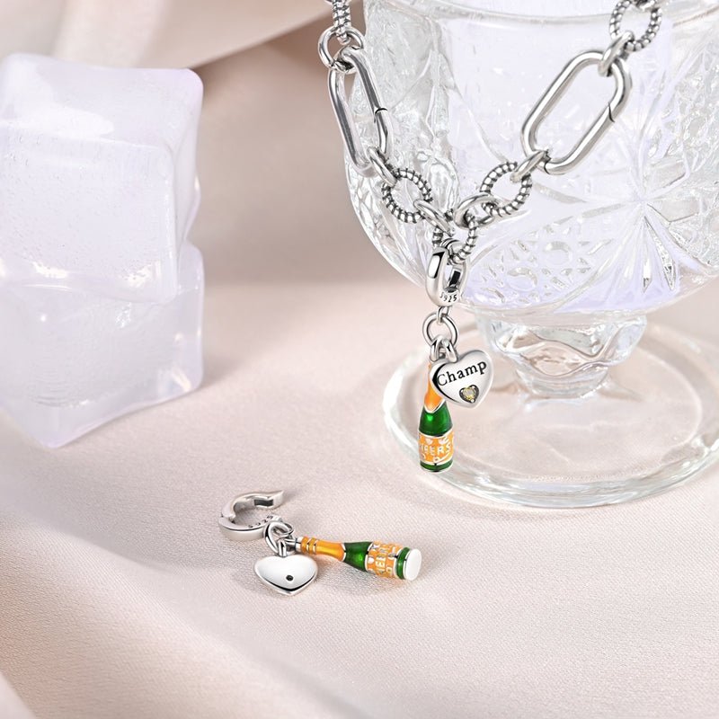 Amarante Jewelry Champagne Bottle & Heart “Cheers” Celebration Dangle Charm