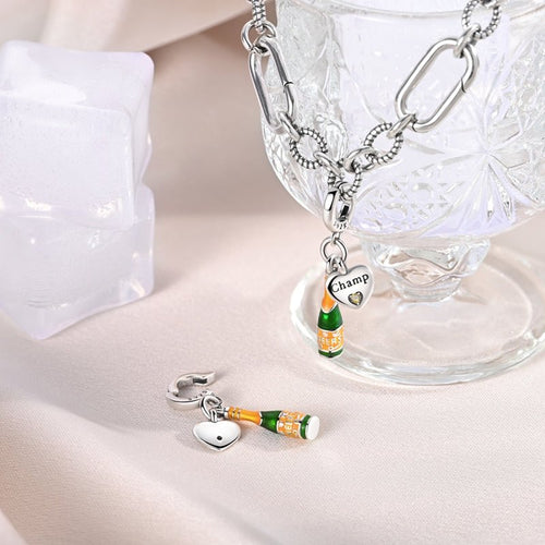 Amarante Jewelry Champagne Bottle & Heart “Cheers” Celebration Dangle Charm