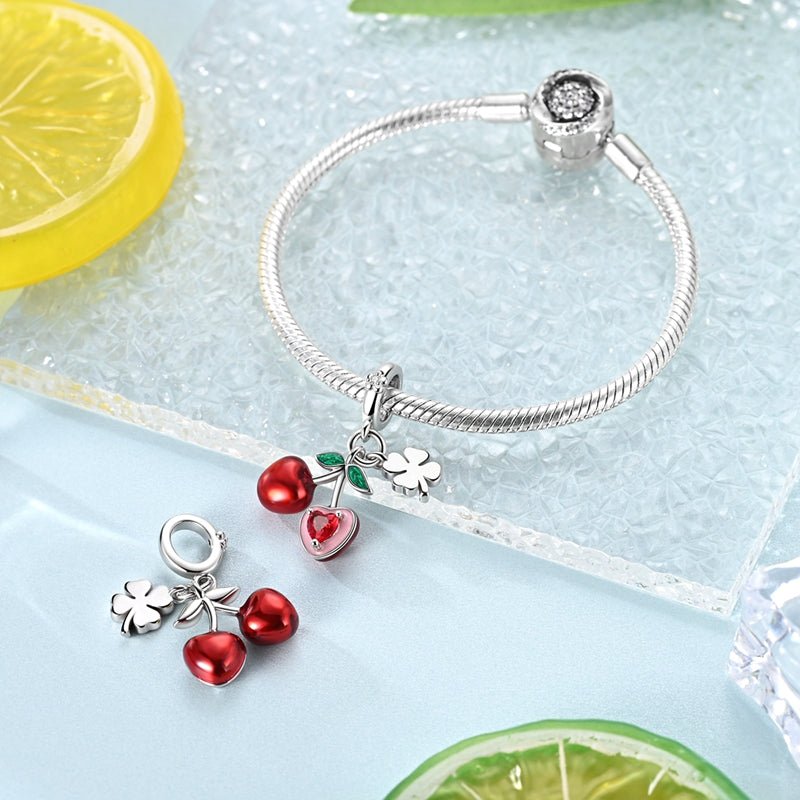 Amarante Jewelry Cherry with Four - Leaf Clover Dangle Charm