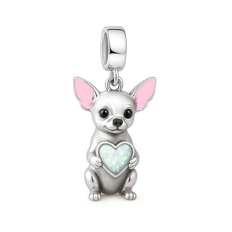 Amarante Jewelry Chihuahua Dog with Heart Stone Dangle Charm