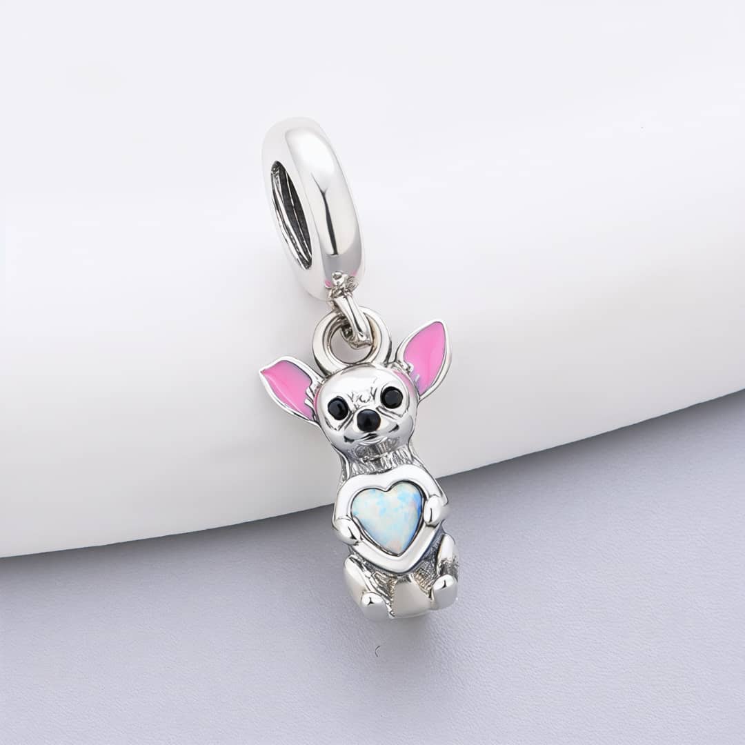 Amarante Jewelry Chihuahua Dog with Heart Stone Dangle Charm