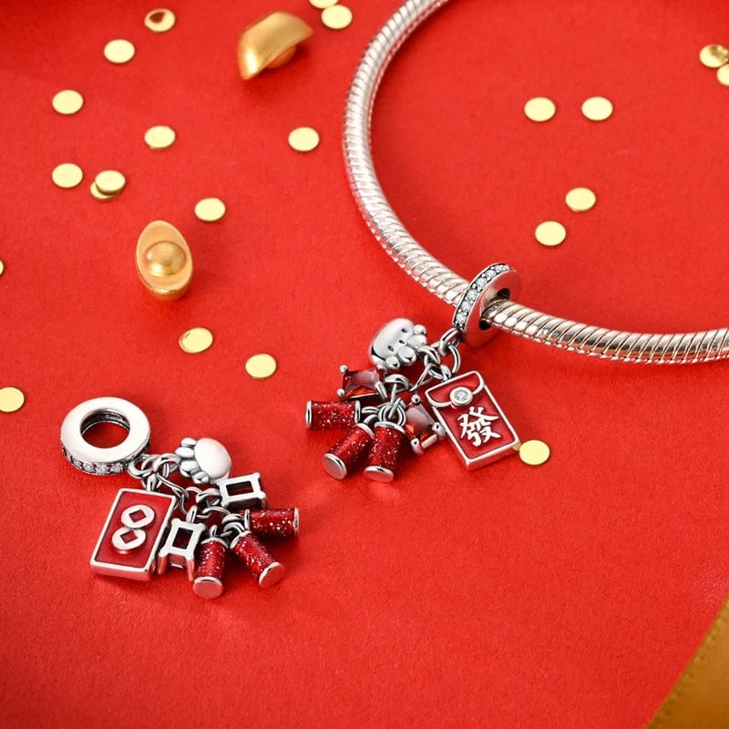 Amarante Jewelry Chinese Festive Red Firecracker Charm with Lucky Envelope