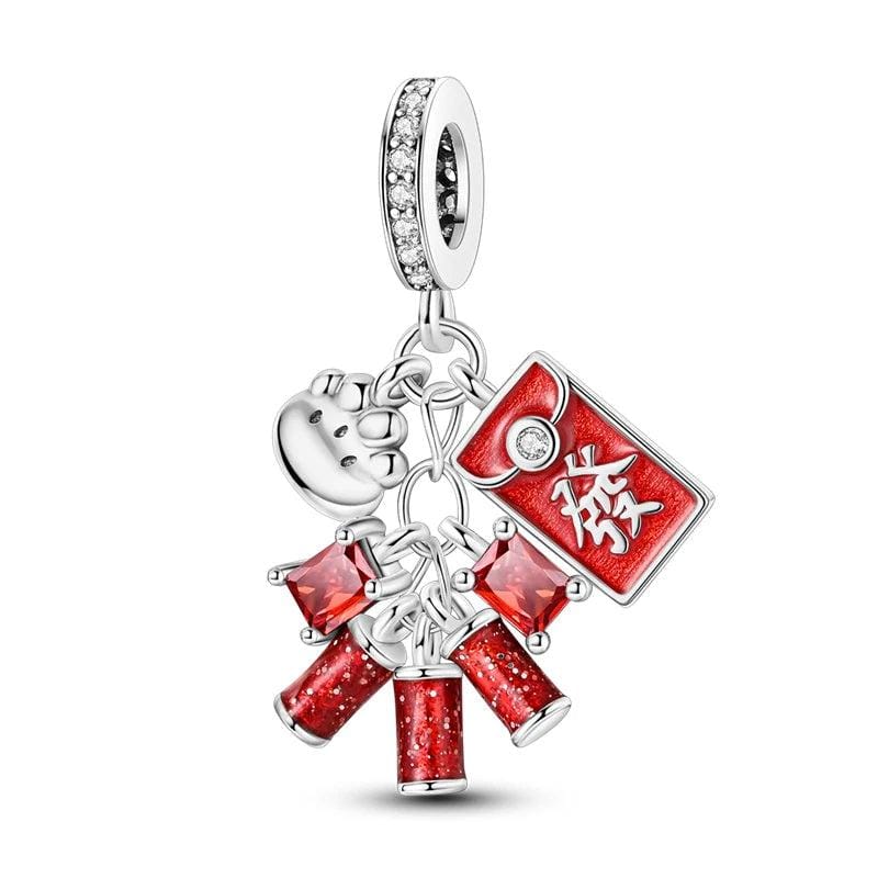 Amarante Jewelry Chinese Festive Red Firecracker Charm with Lucky Envelope