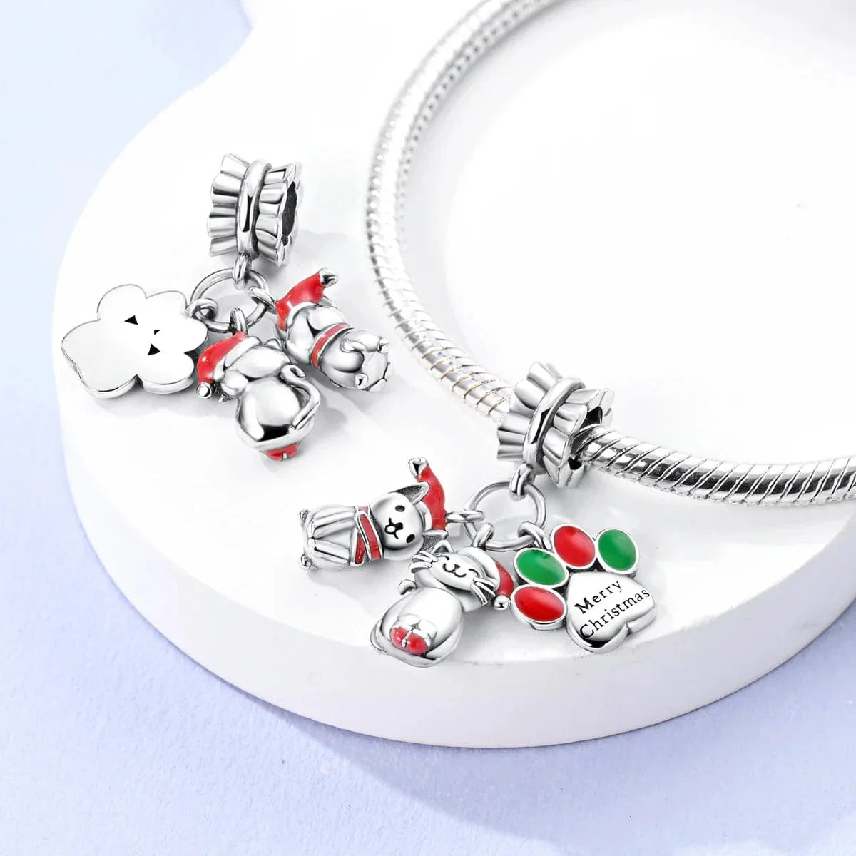 Amarante Jewelry Christmas Kittens "Merry Christmas" Triple Dangle Charm