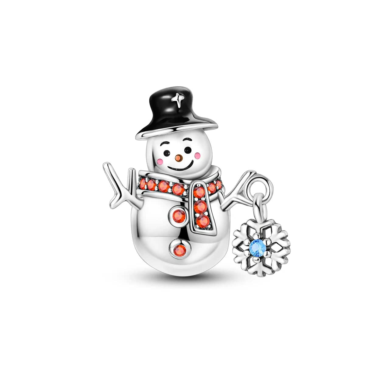 Amarante Jewelry Christmas Snowman Charm with Orange Crystals and Snowflake Accent