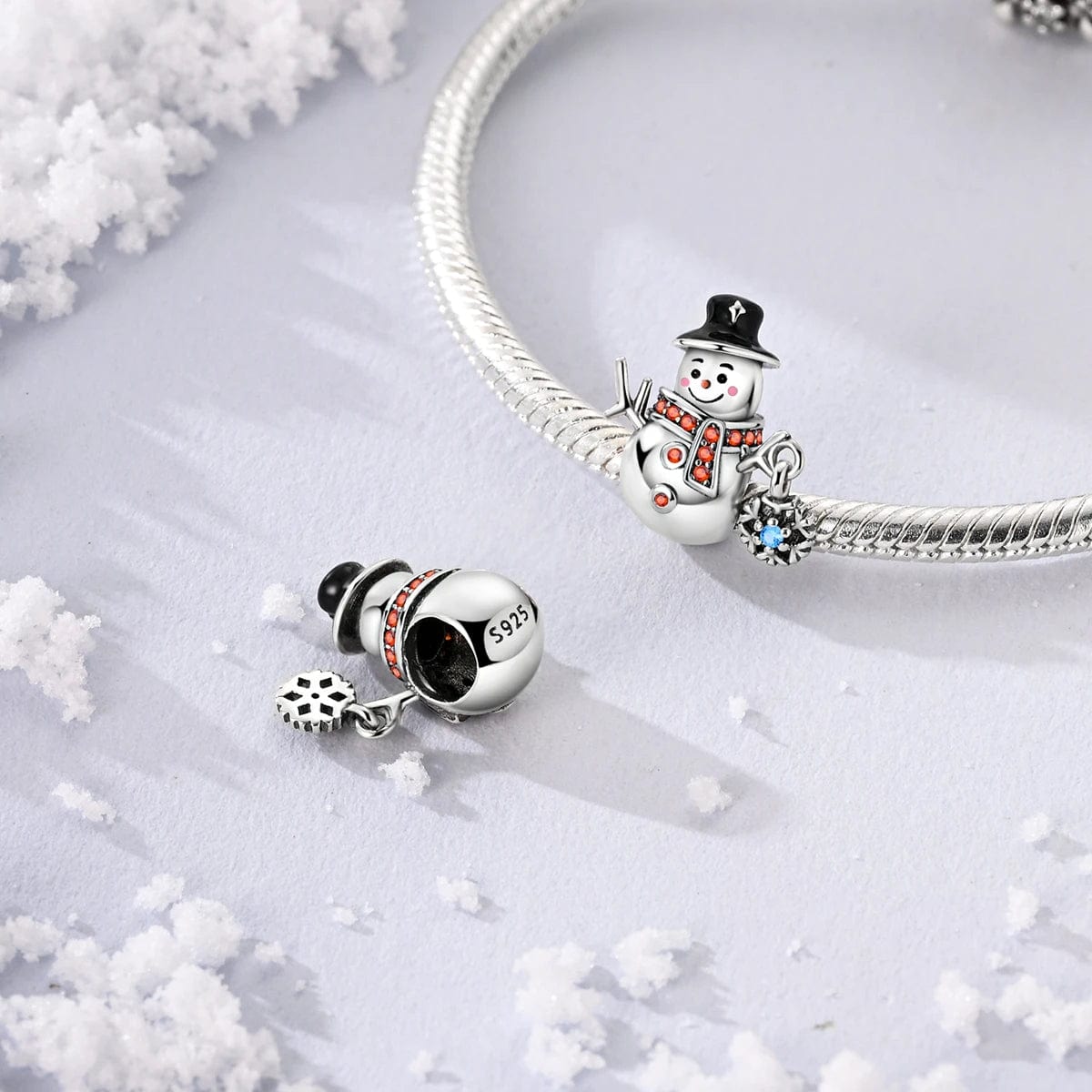 Amarante Jewelry Christmas Snowman Charm with Orange Crystals and Snowflake Accent