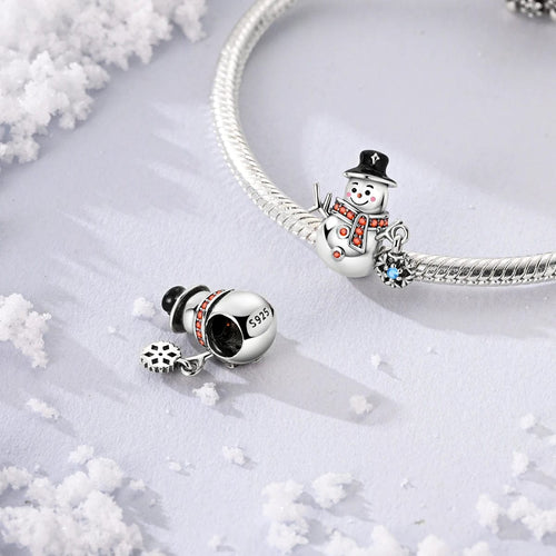 Amarante Jewelry Christmas Snowman Charm with Orange Crystals and Snowflake Accent