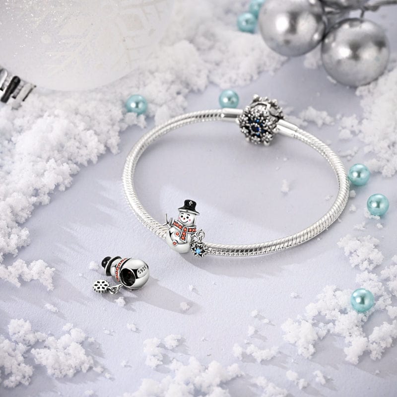 Amarante Jewelry Christmas Snowman Charm with Orange Crystals and Snowflake Accent