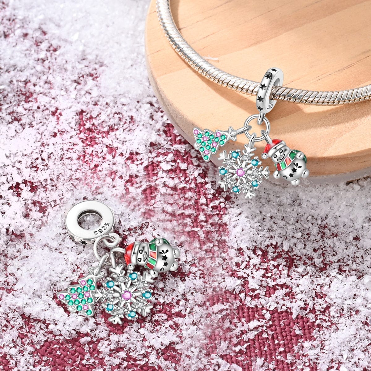 Amarante Jewelry Christmas Tree, Snowflake & Snowman Triple Dangle Charm