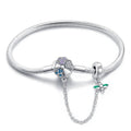 Amarante Jewelry Clover and Dragonfly Charm Bracelet with Safety Chain
