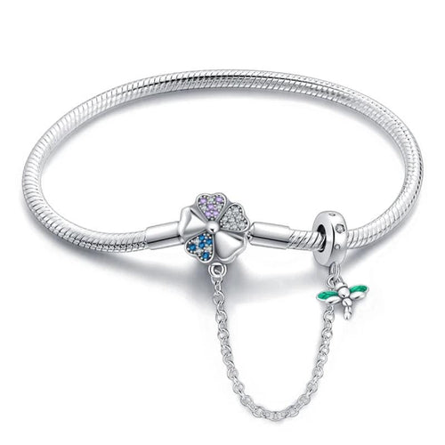 Amarante Jewelry Clover and Dragonfly Charm Bracelet with Safety Chain