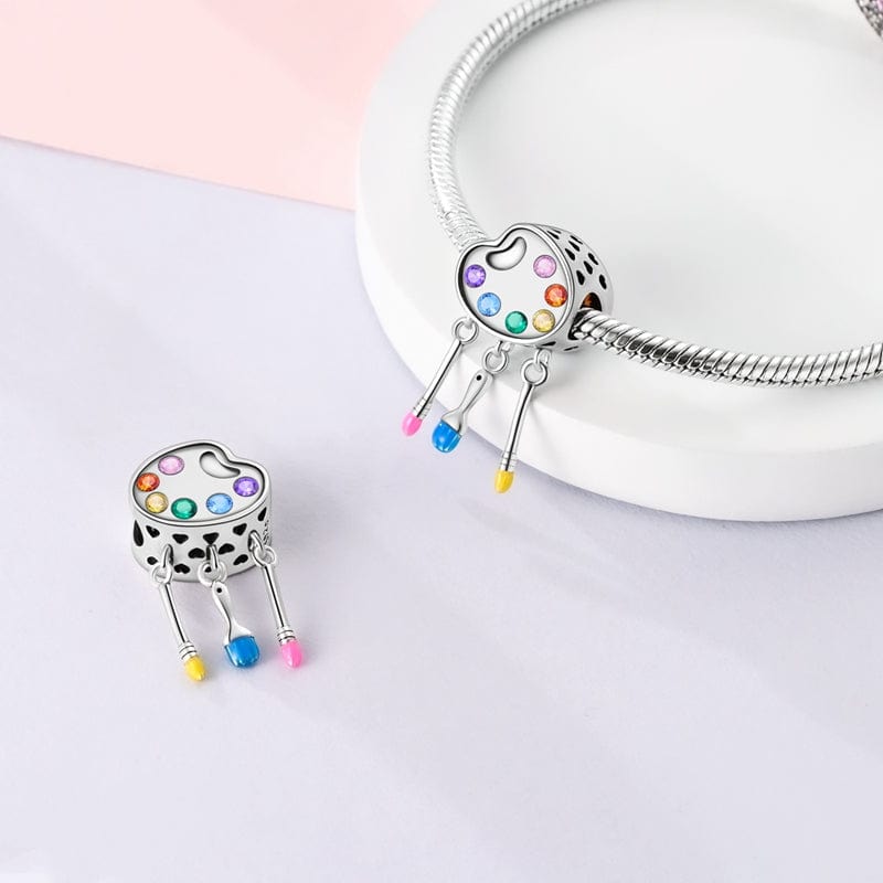 Amarante Jewelry Colorful Artist Palette & Paintbrushes Charm
