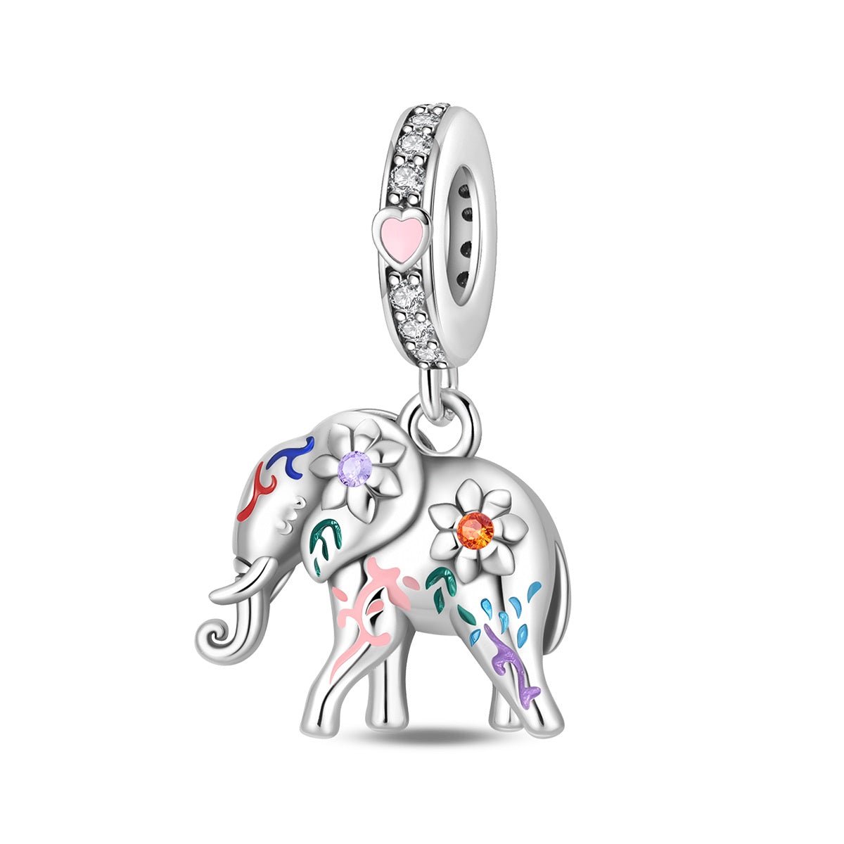 Amarante Jewelry Colorful Elephant with Floral Accents Dangle Charm
