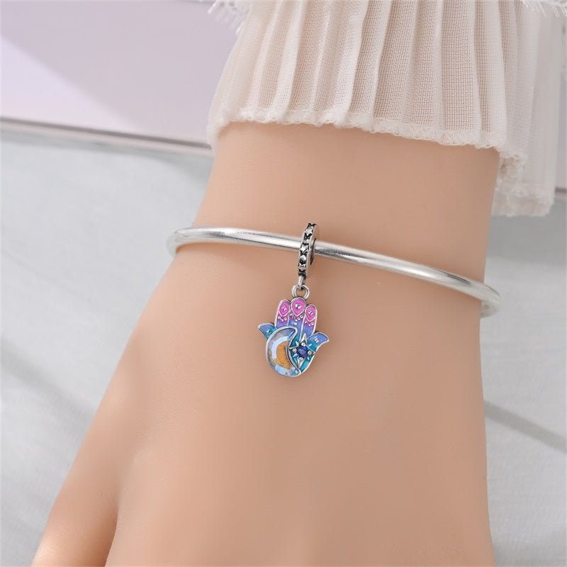 Amarante Jewelry Colorful Hamsa Hand with Moon & Star Dangle Charm