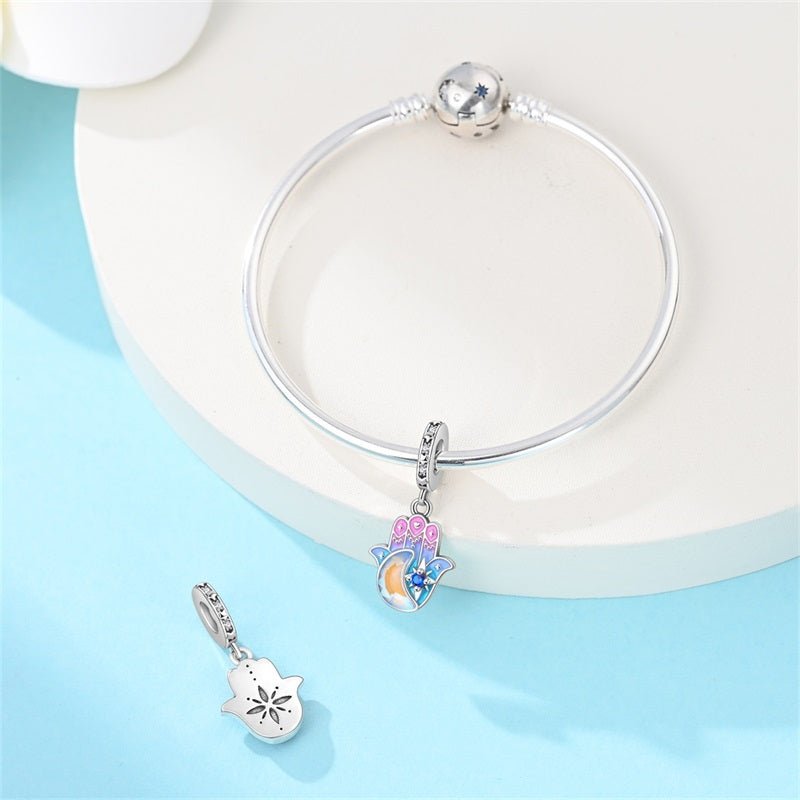 Amarante Jewelry Colorful Hamsa Hand with Moon & Star Dangle Charm