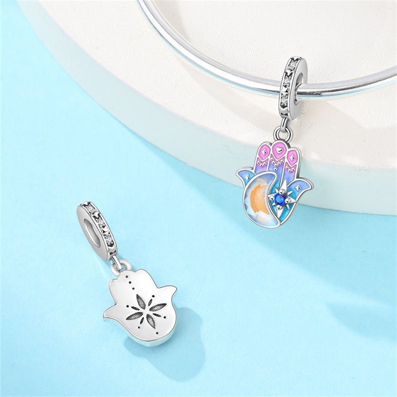 Amarante Jewelry Colorful Hamsa Hand with Moon & Star Dangle Charm