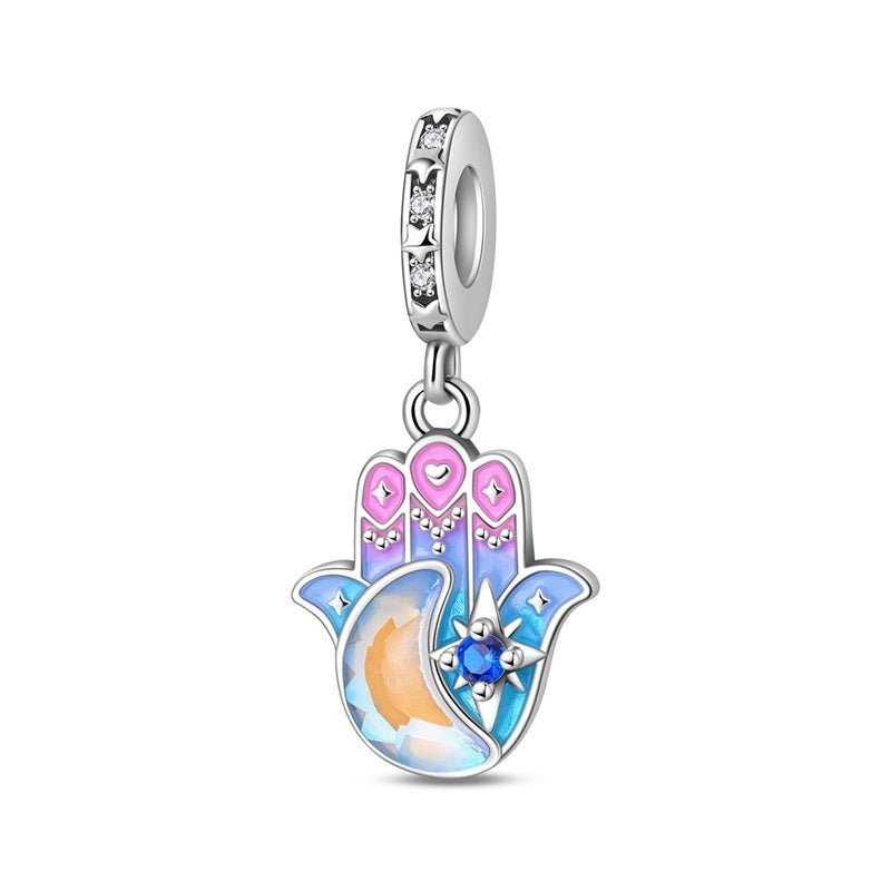 Amarante Jewelry Colorful Hamsa Hand with Moon & Star Dangle Charm
