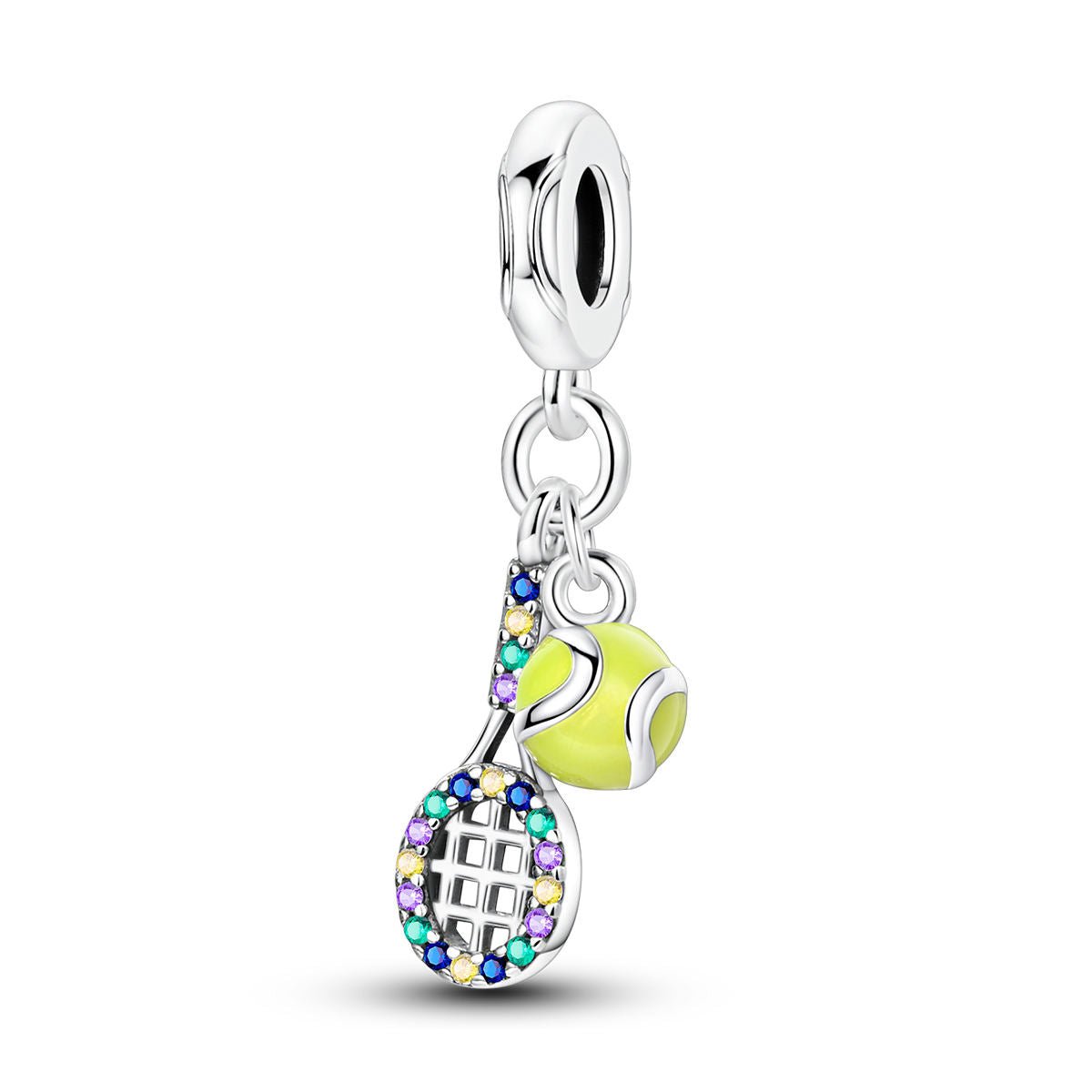 Amarante Jewelry Colorful Tennis Racket & Ball Dangle Charm