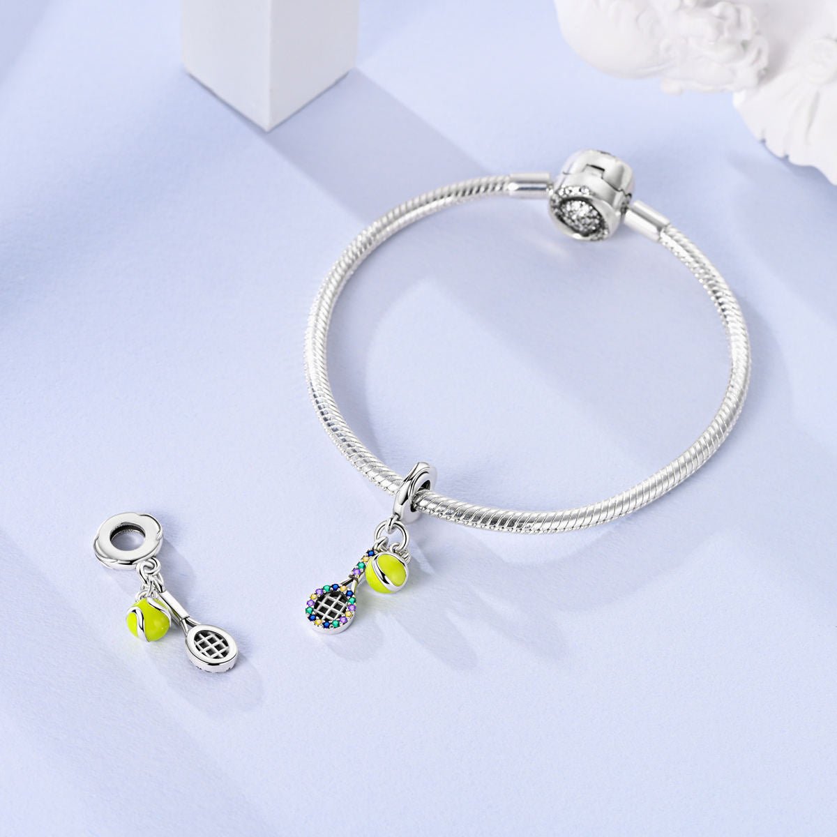 Amarante Jewelry Colorful Tennis Racket & Ball Dangle Charm