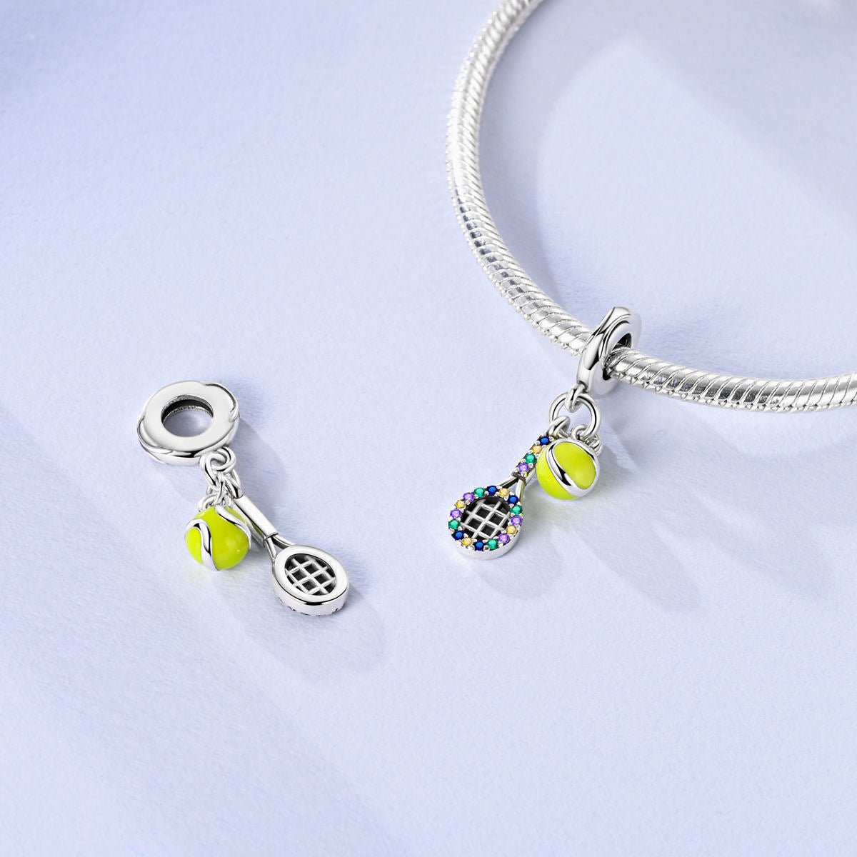 Amarante Jewelry Colorful Tennis Racket & Ball Dangle Charm