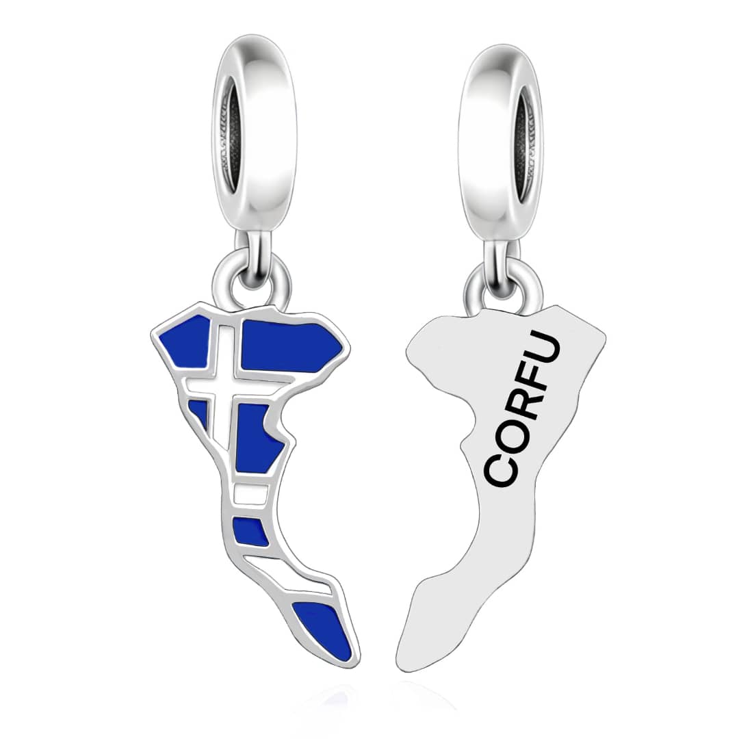Amarante Jewelry Corfu Island Map Flag Dangle Charm
