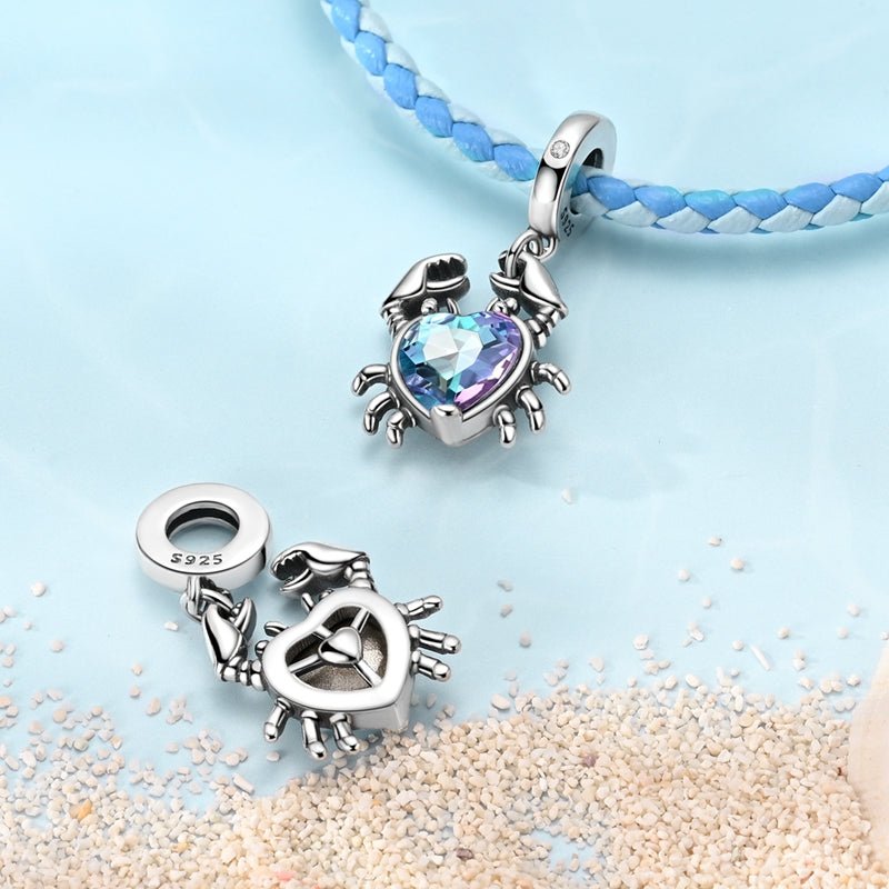 Amarante Jewelry Crab with Heart - Shaped Crystal Dangle Charm