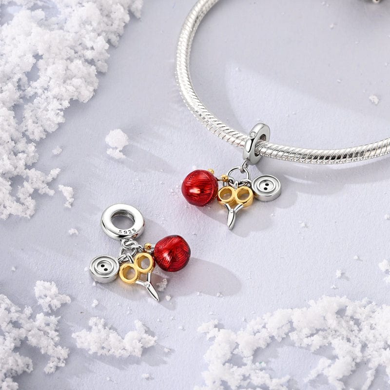 Amarante Jewelry Craft Lover's Charm with Knitting Yarn, Scissors, and Button
