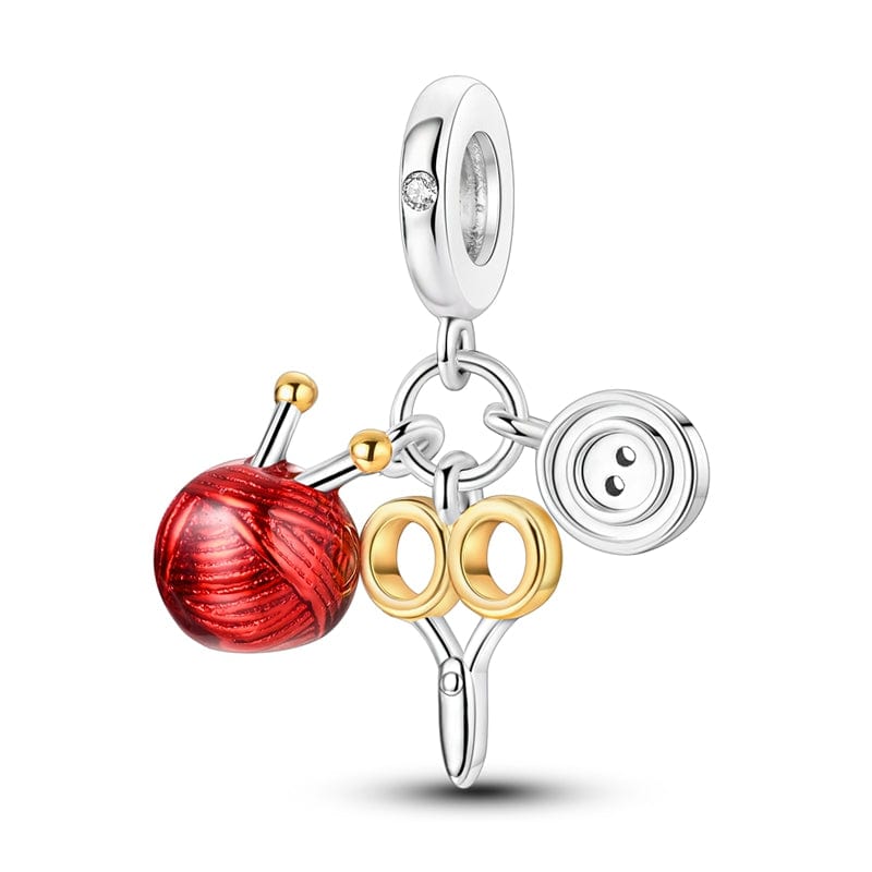 Amarante Jewelry Craft Lover's Charm with Knitting Yarn, Scissors, and Button