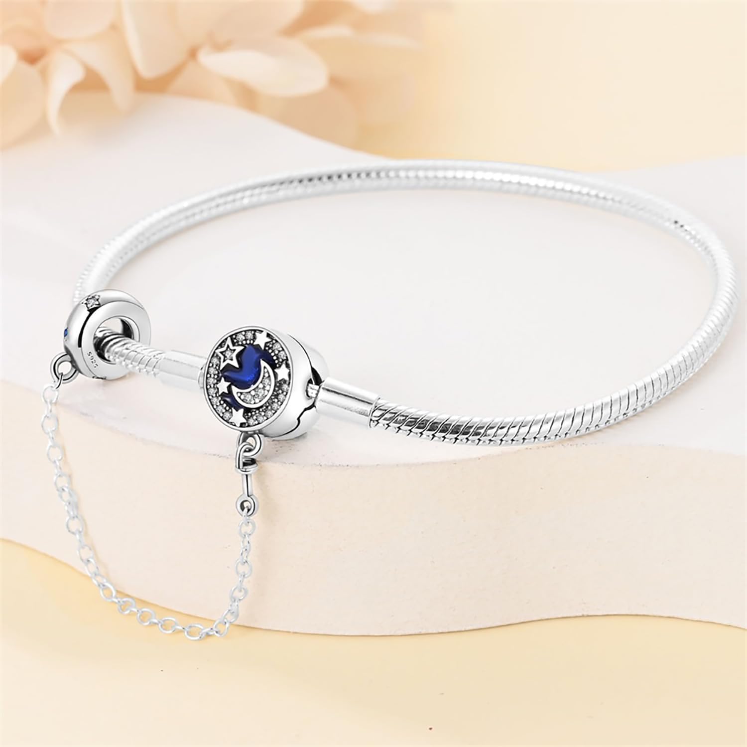 Amarante Jewelry Crescent Moon with Star Bracelet, Blue Enamel and Crystal Accents