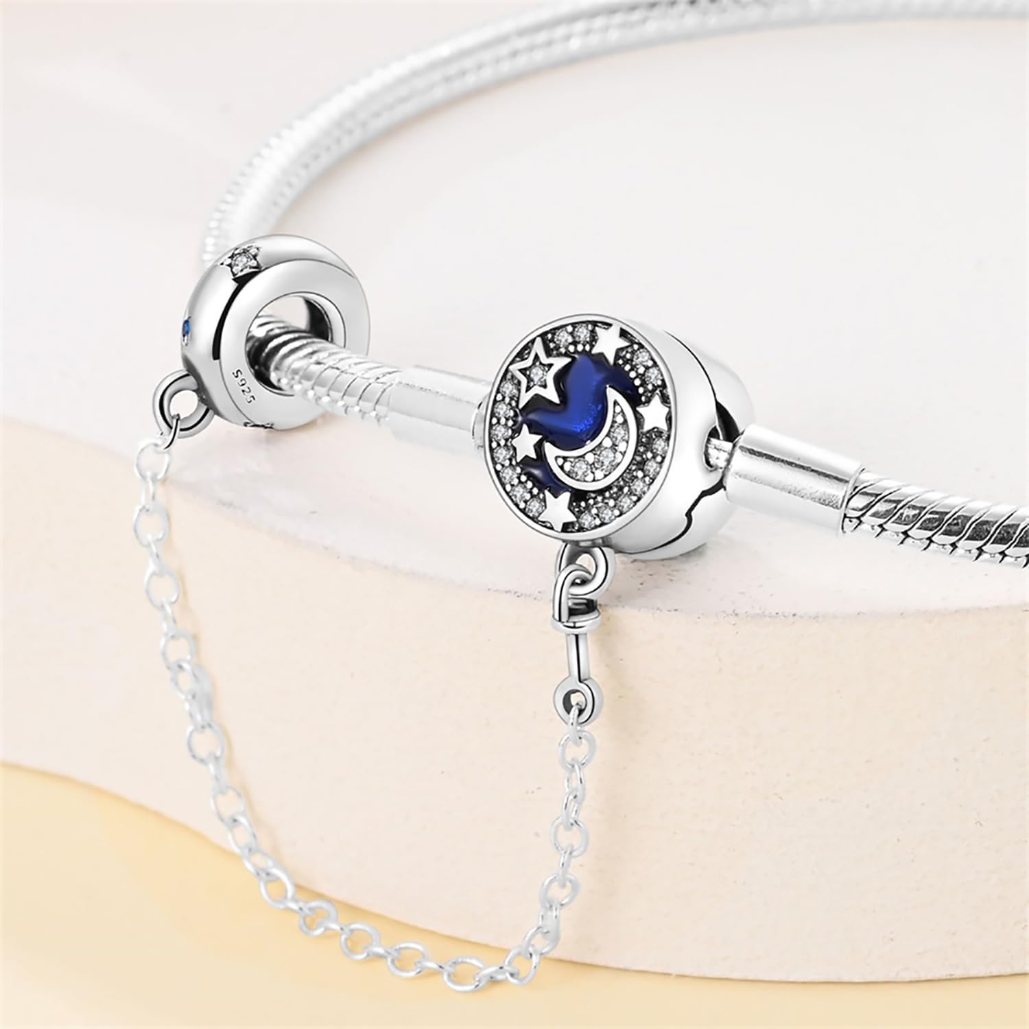 Amarante Jewelry Crescent Moon with Star Bracelet, Blue Enamel and Crystal Accents