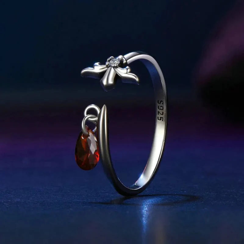 Amarante Jewelry Crimson Teardrop, Sterling Silver Fleur - de - Lis Ring