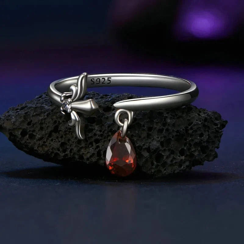 Amarante Jewelry Crimson Teardrop, Sterling Silver Fleur - de - Lis Ring