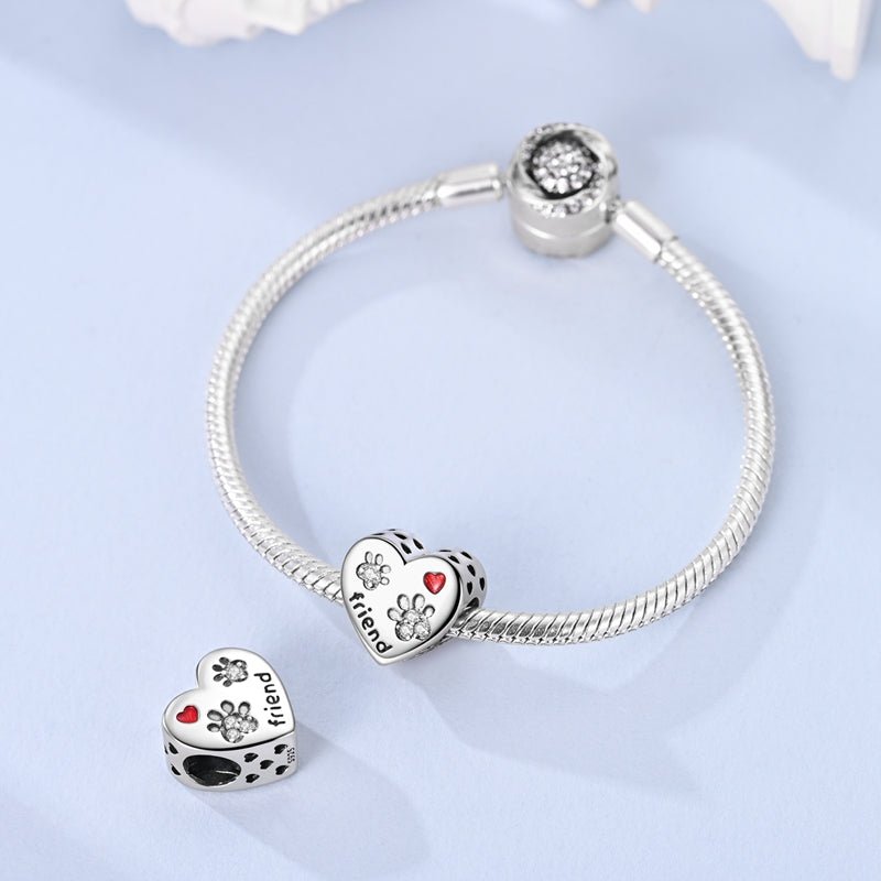 Amarante Jewelry Crystal Paw Print “Friend” Heart Charm